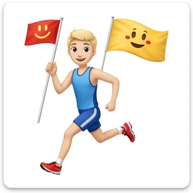happy runner waving a flag that says 'emojiland' sticker