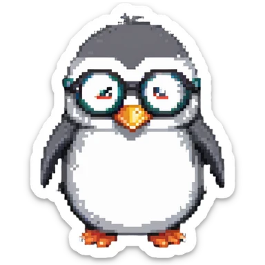cute penguin head with round glasses, smart looking sticker