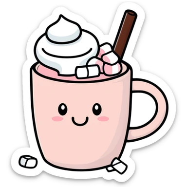Light Pink mug of hot chocolate with marshmallows  sticker