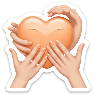 Minimal emoji of hands gently applying skincare cream, soft nude and peach tones, clean beauty aesthetic, calm and elegant, subtle glow sticker