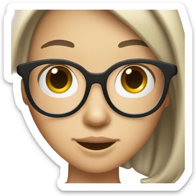 make an emoji of a girl with black hair, light skinned and round glasses sticking her tongue out with furrowed eyebrows and happy sticker