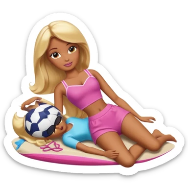 Brown skin blonde hair barbie in laying on beach  sticker