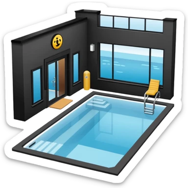 Hotel indoor Pool with entrance door and gym next to it  sticker