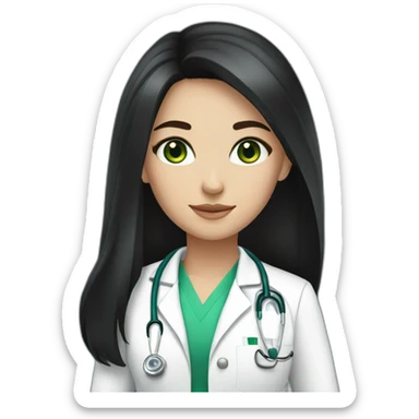doctor, black hair, girl, white skin, straight hair, green eyes sticker