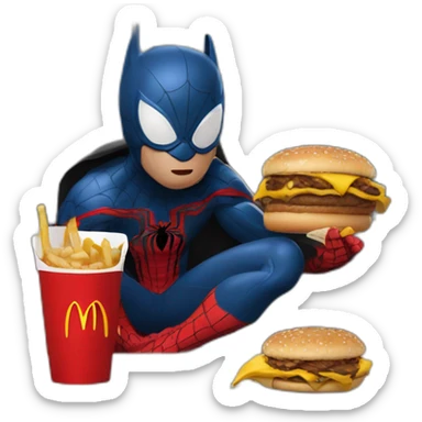 Spider-Man eating from McDonalds with batman sticker