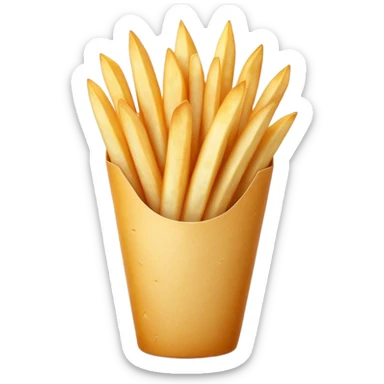 Cinematic Realistic Belgian Fries Dish Emoji, showcasing thick, crispy fries served in a paper cone rendered with detailed textures and golden, appetizing lighting. sticker