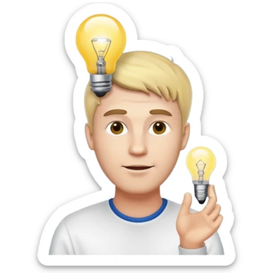 white man with light bulb over head, came up with idea sticker
