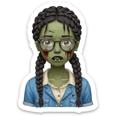 black zombie girl with glasses and braided hair sticker