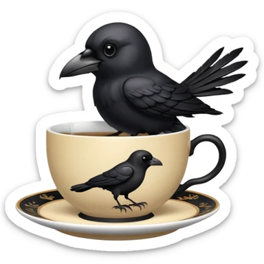 create a crow hoalding tea cup   sticker