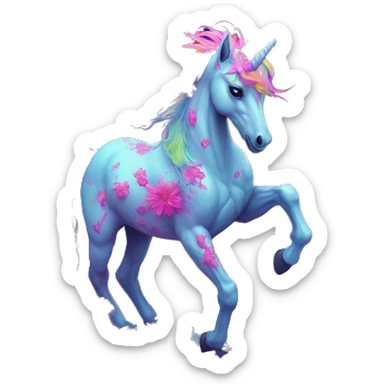 Zombie Pegasus unicorn psychedelic flowers floral groovy art neon rave raving sticker