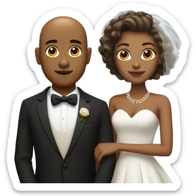 brown skin bald man in tuxedo and brown skin woman with short hair Marriage sticker