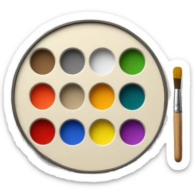 round wooden painting palette, paint mixing tray with applied paint colors sticker