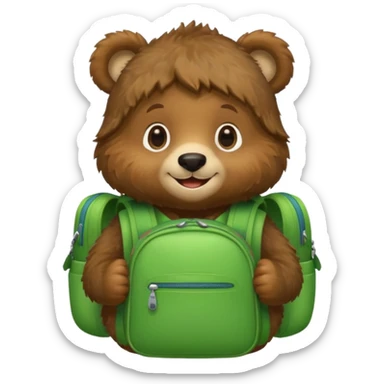 baby bear wear green backpack sticker