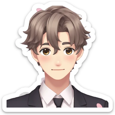Gorgeous romantic hot attractive anime style modern gentlemanly anime shojo guy with pretty hair and flower petals and blushing face aesthetic trending style  pastelcore cottagecore kawaiicore sticker