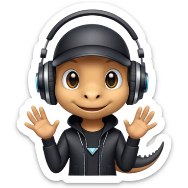 Dinosaurio muy tierno músico DJ con ropa negra futurista  sticker