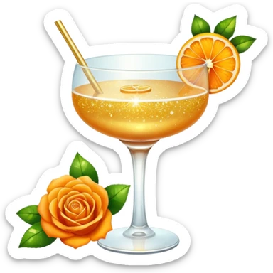 Glittery golden mocktail with orange roses sticker
