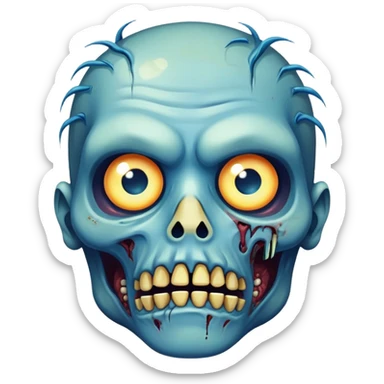 blue zombie face with bright glowing eyes sticker
