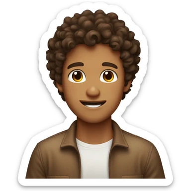 cute tan skinned guy with brown soft curly hair, darkbrown eyes, sticking out his tongue sticker