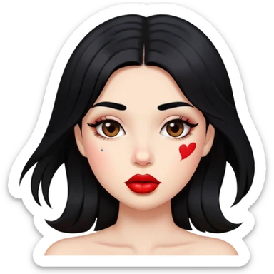 Girl with black hair who has lipstick kiss marks on her cheeks sticker