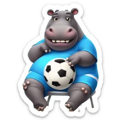 fat hippo as soccer player sit on chair sticker