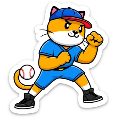 Razor Ramon from Sega WWF Mania video game in his signature pose defeating a cat in a baseball cap sticker