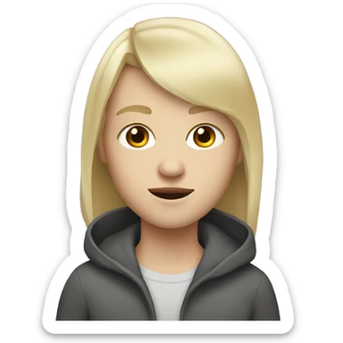 White person with average blonde hair with bangs and grey eyes  sticker