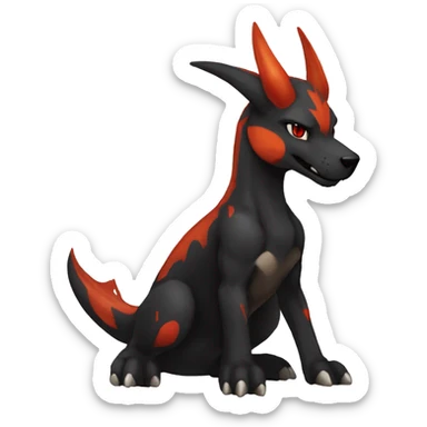 Black Cool Edgy Anthro Houndoom-Charizard Fakémon  with White and Red Edgy markings sticker