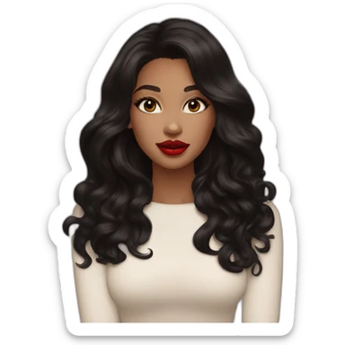 beautiful woman, hazel green eyes, black long wavy hair, tawny skin, big lips, red lipstick, great makeup sticker