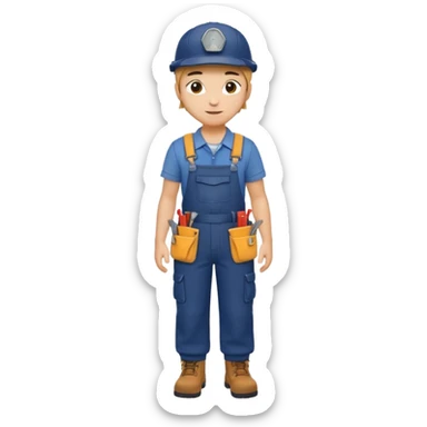 Repairs and Maintenance, Young, wearing navy overalls, a cap and having tool belt, full body sticker