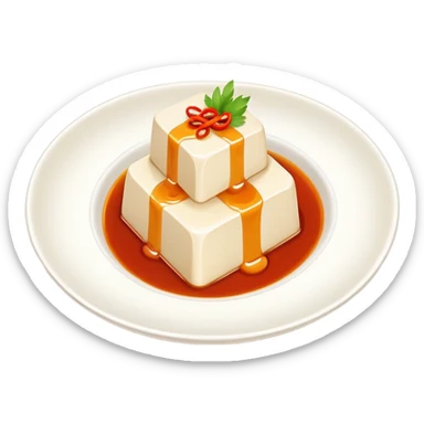 Sichuan Doufu Hua soft tofu pudding with spicy sauce, simplified emoji style with bold outlines and bright colors, cartoon style savory tofu dessert sticker