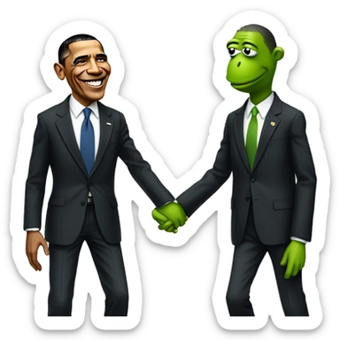 Obama and Kermit the frog holding hands sticker