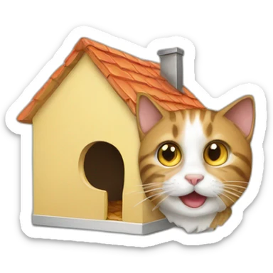 A cat eat a house sticker