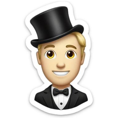 Full head young man, white bow tie, black suit and top hat, sticker