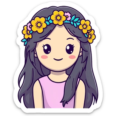 cute girl with long hair and flower crown sticker