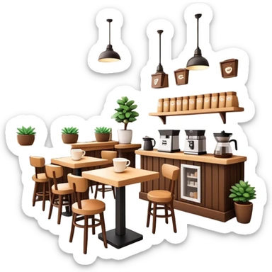generate realistic detailed coffee shop in 3d style sticker