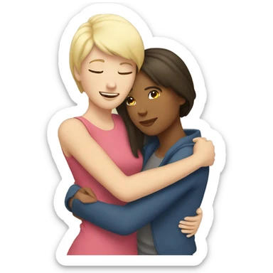 blond girl hugs brunette girl with short hair sticker