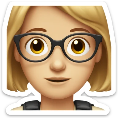 White girl with dark red hair, bangs, and glasses sticker