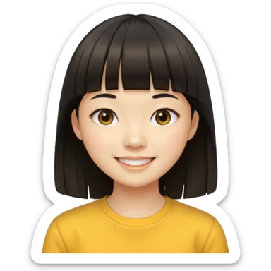 asian girl blunt fringe long hair yellow shirt sticker