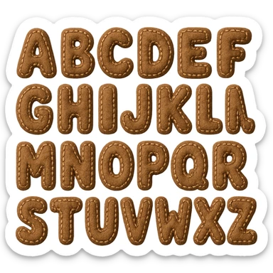 brown plush English alphabet, letters with patchwork design, soft texture sticker