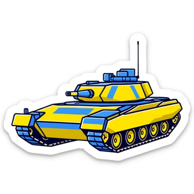 Modern Ukrainian battle tank with blue and yellow markings sticker