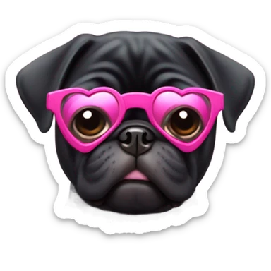 Black pug wearing heart shaped pink glasses  sticker