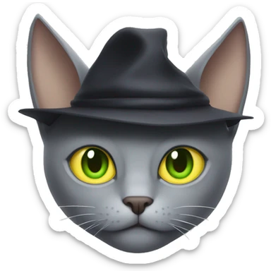 Gray cat with green-yellow eyes with bat hat on his head sticker