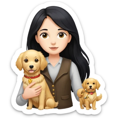 Long black hair - a girl in a vest holding a golden retriever sticker