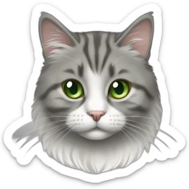 Fat Green eyed American bobtail cat grey and White fur sticker
