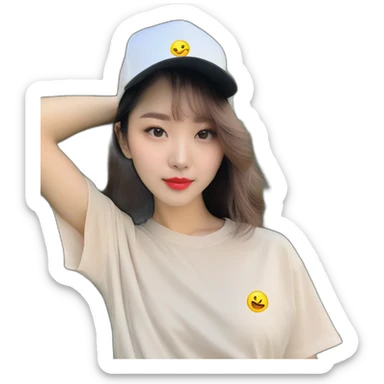 asian girl cropped t shirt baseball cap sticker
