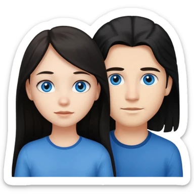 couple of girl with blue eyes and black long hair, and boy with light brown hair and blue eyes sticker