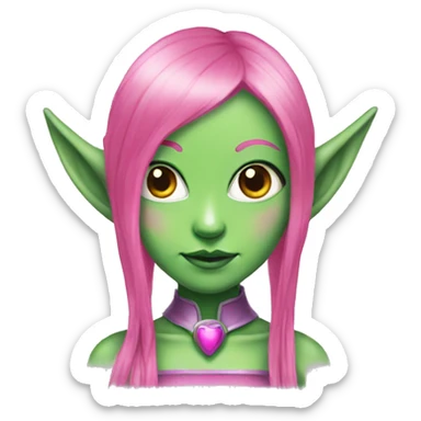 green alien girl with elf ears pink hair sticker