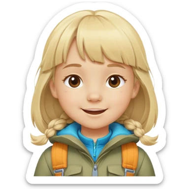 happy Blonde little girl with bangs wearing mountain clothes sticker