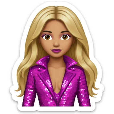 Ciara with long dark blonde hair magenta sequin outfit sticker