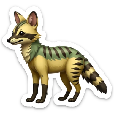 Shiny Green Colorful Dusky Dark Gloomy Glossy Aardwolf-Maned-Wolf-Genet-Bobcat-fusion-animal-hybrid-creature, full body sticker